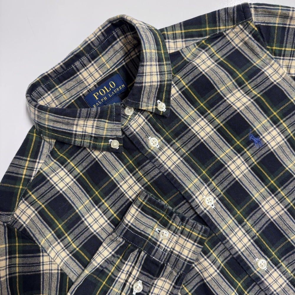 Polo Ralph Lauren Boys Green Plaid Brushed Oxford Button-Down Shirt Size 7